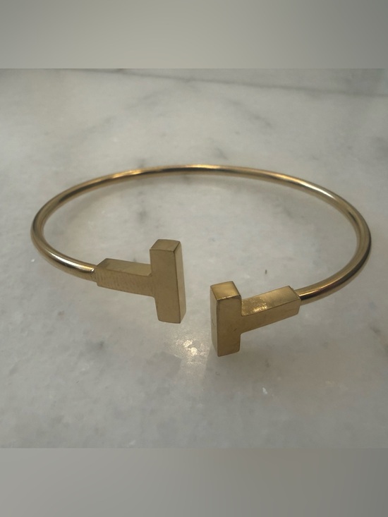 Jewelry - Gold Tone Open Cuff Bracelet with T Bar Ends Tiffany Inspired